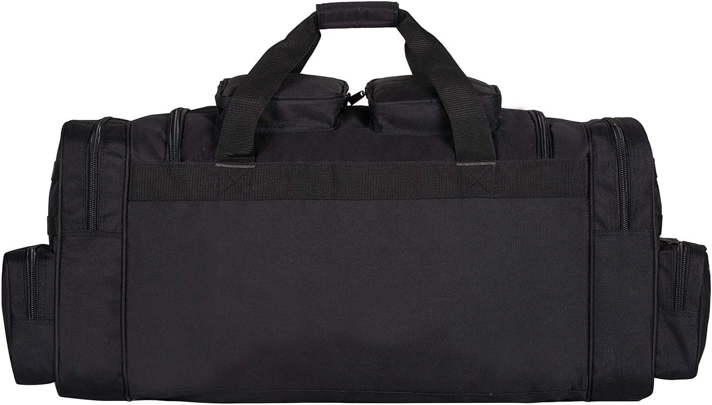 Tactical Range Duffel Heavy Duty Large Gear Duffle Durable Quality Travel Sports Gym Equipment Bag Military Molle with Lockable Zippers with US Flag Patch 33 Inch Black