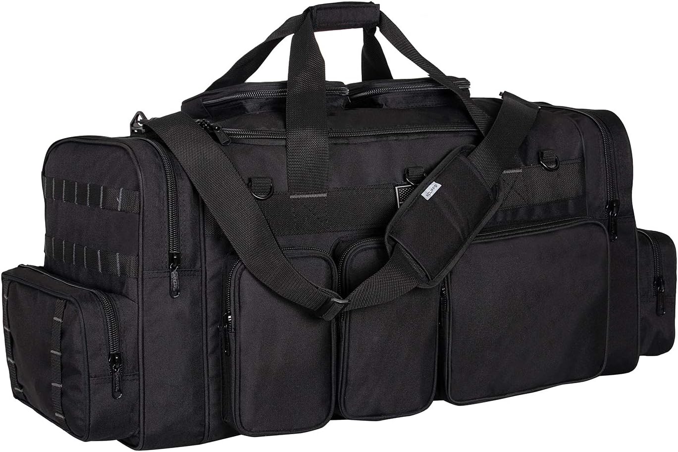 Tactical Range Duffel Heavy Duty Large Gear Duffle Durable Quality Travel Sports Gym Equipment Bag Military Molle with Lockable Zippers with US Flag Patch 33 Inch Black