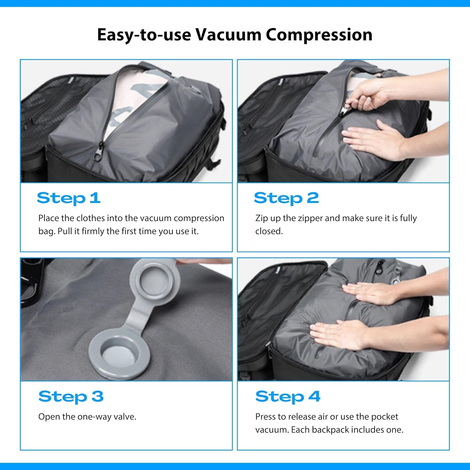Airback Backpack, 70L Expandable Air Vacuum Backpack for Travel, Vacpack Travel Vacuum Bags with Pump, TSA Lock, USB Charging Port, Waterproof
