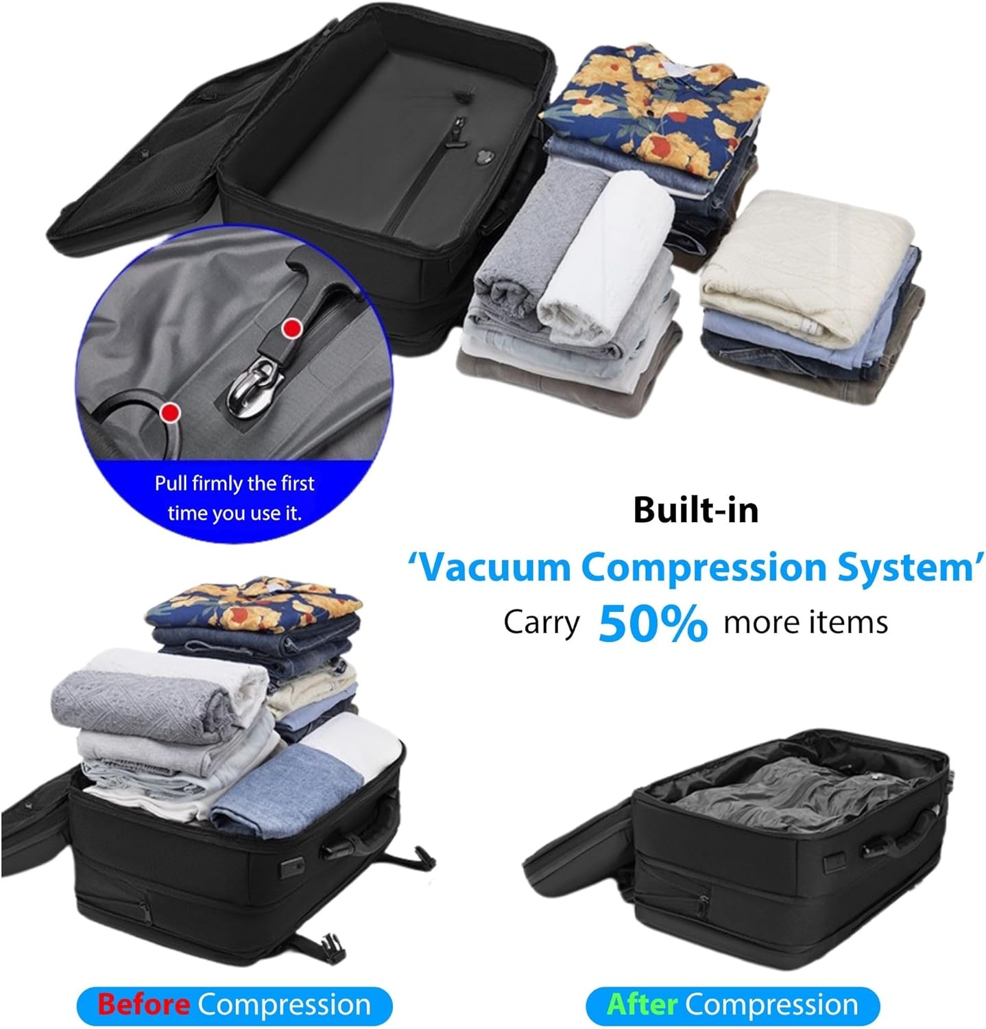 Airback Backpack, 70L Expandable Air Vacuum Backpack for Travel, Vacpack Travel Vacuum Bags with Pump, TSA Lock, USB Charging Port, Waterproof