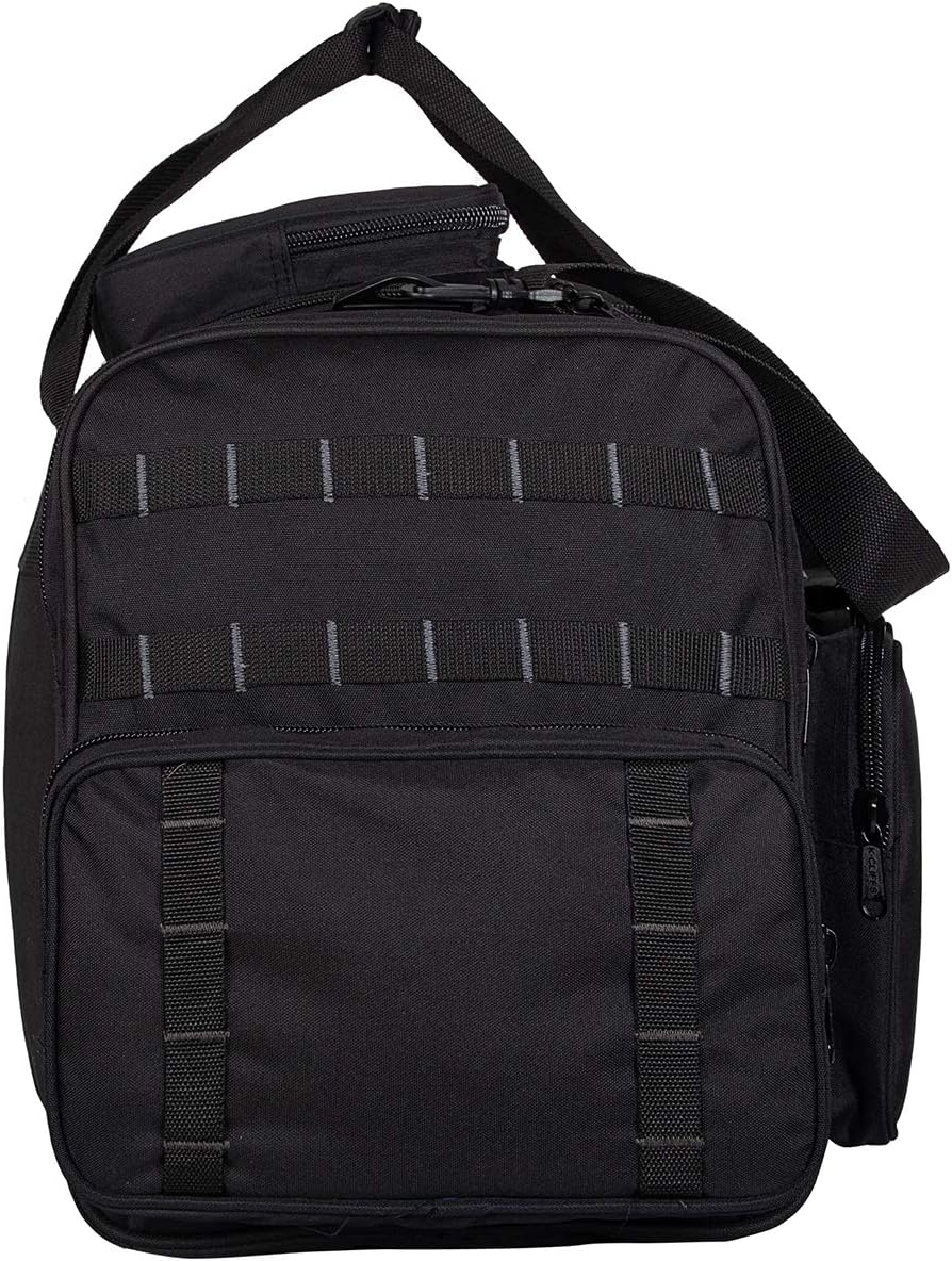 Tactical Range Duffel Heavy Duty Large Gear Duffle Durable Quality Travel Sports Gym Equipment Bag Military Molle with Lockable Zippers with US Flag Patch 33 Inch Black