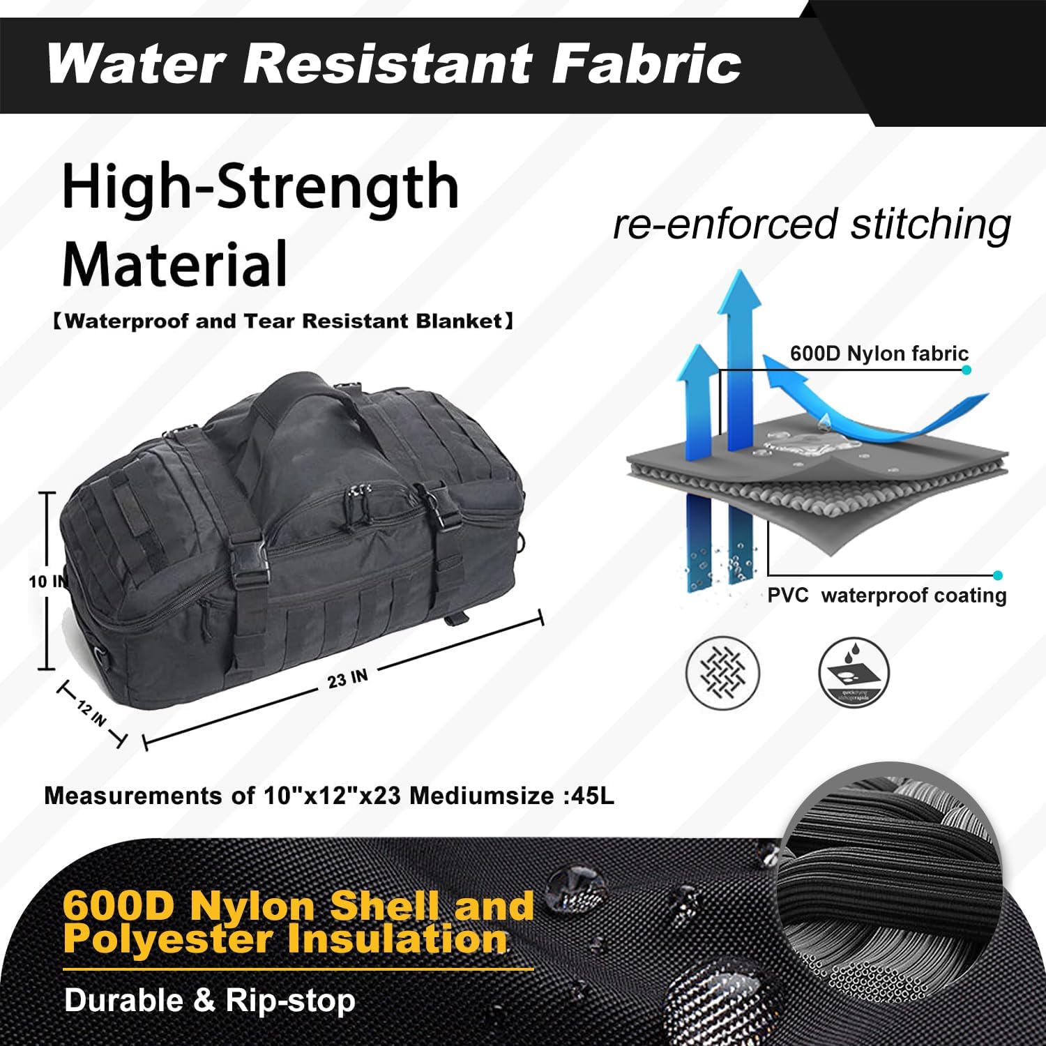 3 in 1 Military Backpack Travel Duffle Bag for Weekender Gym Traveling Workout Deployment