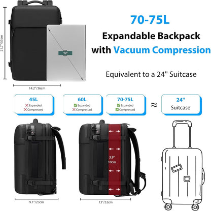 Airback Backpack, 70L Expandable Air Vacuum Backpack for Travel, Vacpack Travel Vacuum Bags with Pump, TSA Lock, USB Charging Port, Waterproof