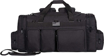 Tactical Range Duffel Heavy Duty Large Gear Duffle Durable Quality Travel Sports Gym Equipment Bag Military Molle with Lockable Zippers with US Flag Patch 33 Inch Black