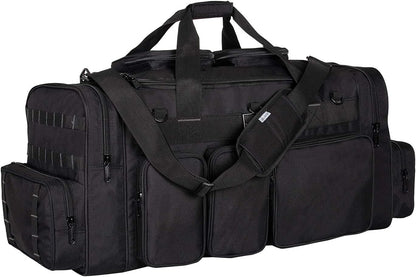 Tactical Range Duffel Heavy Duty Large Gear Duffle Durable Quality Travel Sports Gym Equipment Bag Military Molle with Lockable Zippers with US Flag Patch 33 Inch Black