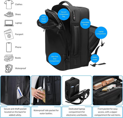 Airback Backpack, 70L Expandable Air Vacuum Backpack for Travel, Vacpack Travel Vacuum Bags with Pump, TSA Lock, USB Charging Port, Waterproof