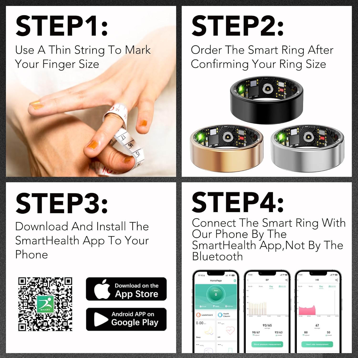 Smart Health Ring for Women Men Fitness Tracker with Heart Rate, Blood Oxygen, Blood Pressure, Sleep Monitoring, Step Counting, IP68 Waterproof for Iphone and Android, No Subscription Fee, Gold 8