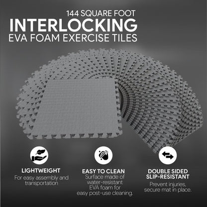 Balancefrom Fitness 144 Sq Ft Interlocking EVA Foam Exercise Mat Tiles, Gray